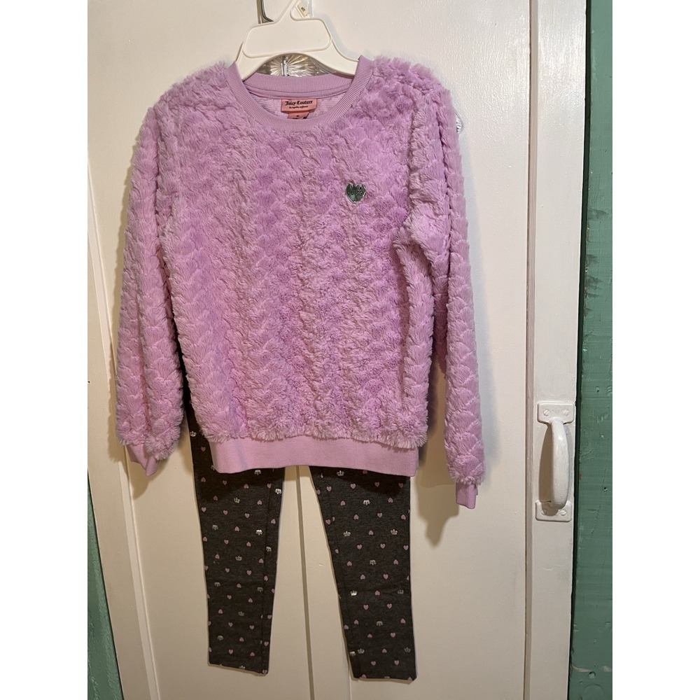 Juicy Couture Girls size 10, 2 Piece Lavendar Fluffy Shirt Matching Leggings